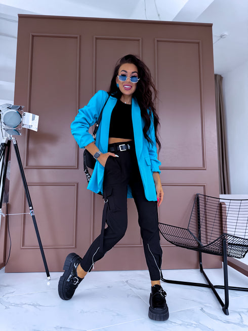 Basket blue, ONE SIZE jacket with gathered sleeves